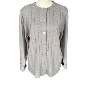 Haband gray long sleeve button down cable knit sweater women's size medium